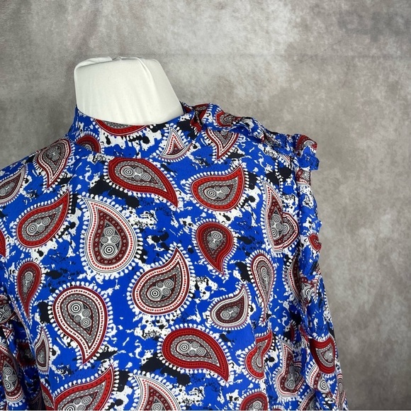 Dodo Bar Or Patti Silk Button Snap Blouse In Blue Paisley Women's Size 46 US L - Picture 2 of 10